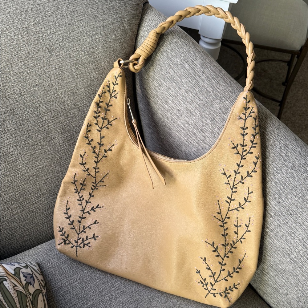 Coldwater Creek, Honey & Thyme, embroidered leather hobo bag